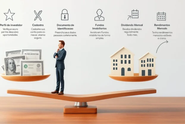 Ações vs Fundos Imobiliários: Qual é Melhor para Investir? 3 Balança equilibrando ações vs fundos imobiliários simbolizando a escolha personalizada para cada investidor