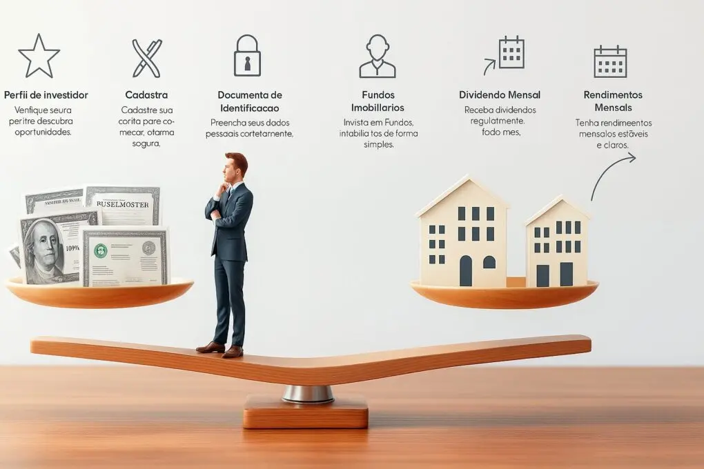 Ações vs Fundos Imobiliários: Qual é Melhor para Investir? 17 Balança equilibrando ações vs fundos imobiliários simbolizando a escolha personalizada para cada investidor