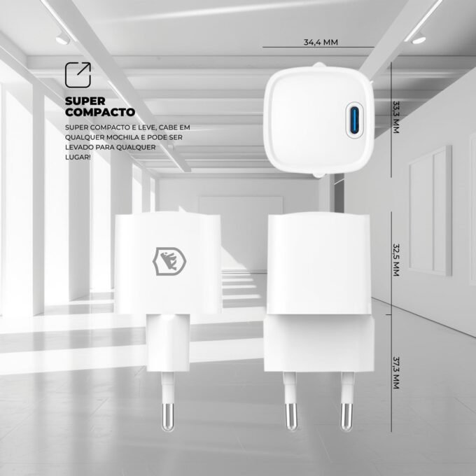 Gshield Carregador de Parede Universal Ultra Rápido USB-C 20W Power Delivery com chip GaN, Compatível com iPhone e Certificado Anatel, Ultra Slim Branco - Imagem 4