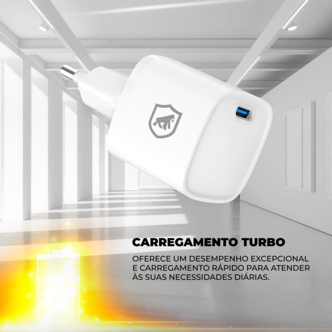 Gshield Carregador de Parede Universal Ultra Rápido USB-C 20W Power Delivery com chip GaN, Compatível com iPhone e Certificado Anatel, Ultra Slim Branco - Imagem 3